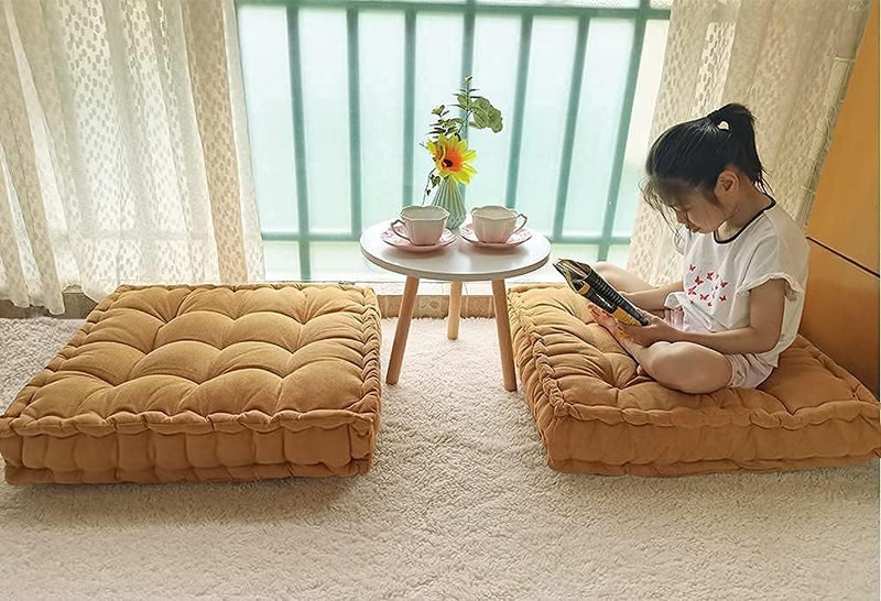 Verpert Floor Pillow 25x25 Inch, Square Meditation Cushion Floor Seating for Adults, Oversized Tufted seat Cushion Reading Nook for Kids, Yoga Meditation Pillow for Sitting on Floor (Yellow) - Image 4